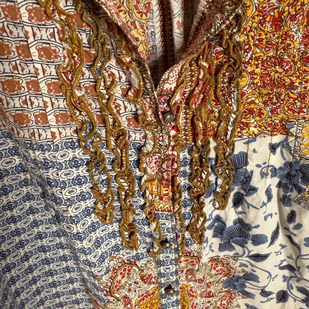 Aratta Silent Journey Patchwork Boho Button Front… - image 5